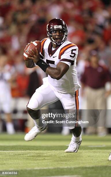 Tyrod Taylor of the Virginia Tech Hokies scrambles against the Nebraska Cornhuskers at Memorial Stadium on September 27, 2008 in Lincoln, Nebraska....