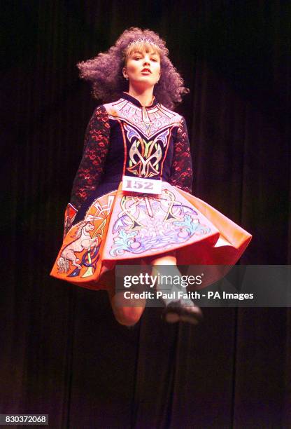 Laura O'Malley from London, competeing in the junior ladies dancing championship in the World Irish Dancing Championships at the Waterfront Hall in...