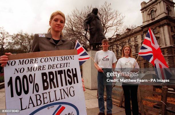 Birgit Cunningham, left, with co-founder of GB Choice, Jeremy Davis and GB Choice member, Lucy Nicholson in Parliament Square, London, at the GB...