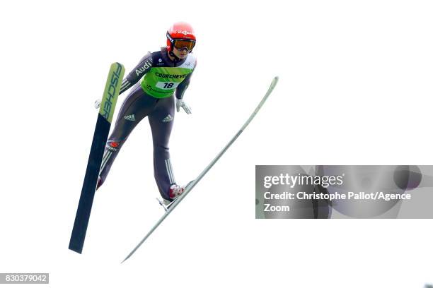 Gianina Ernst of Germany in action during the Women's HS 96 at the FIS Grand Prix Ski Jumping on August 11, 2017 in Courchevel, France.