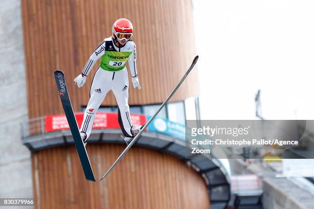 Juliane Seyfarth of Germany in action during the Women's HS 96 at the FIS Grand Prix Ski Jumping on August 11, 2017 in Courchevel, France.