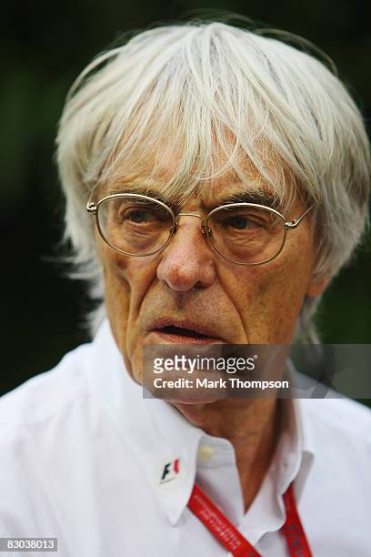 Supremo Bernie Ecclestone is seen in the paddock before the Singapore Formula One Grand Prix at the Marina Bay Street Circuit on September 28, 2008...