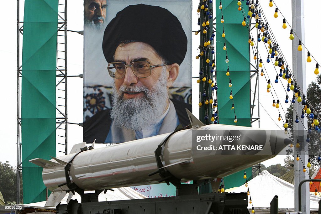 An unidentifed Iranian missile stands on