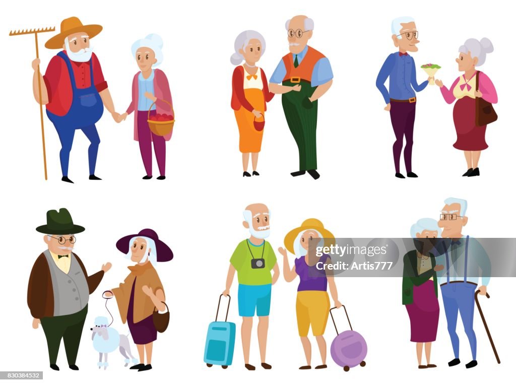  Mayores Actividades De Hombre Y Mujer Día De Los Abuelos El Abuelo Y La Abuela Pareja De Ancianos Ilustración Vectorial De Dibujos Animados Ilustración de stock