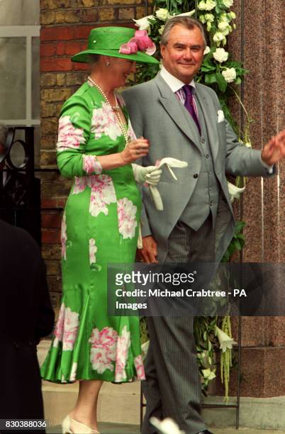 Queen Margarethe and Prince Henri of Denmark arrive at the Greek Orthodox Cathedral of St. Sophia in Bayswater, west London, for the wedding of...