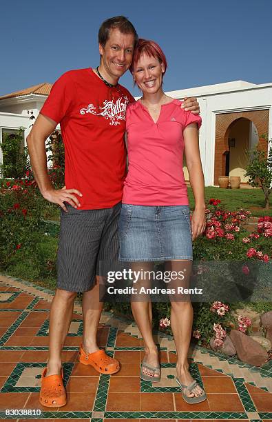 German athlete Kati Wilhelm and her friend Andreas Emslander look on during the Champion of the Year 2008 Award at Robinson Club Agadir on September...