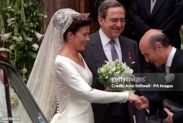 Princess Alexia of Greece and her father King Constantine, the former King of Greece, arrive at the Greek Orthodox Cathedral of St Sophia in...