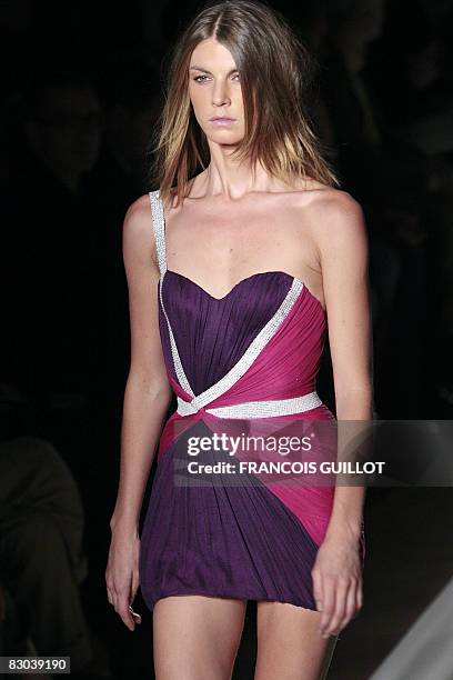 Model presents a creation by French designer Christophe Decarnin for Balmain during the spring/summer 2009 ready-to-wear collection show in Paris, on...
