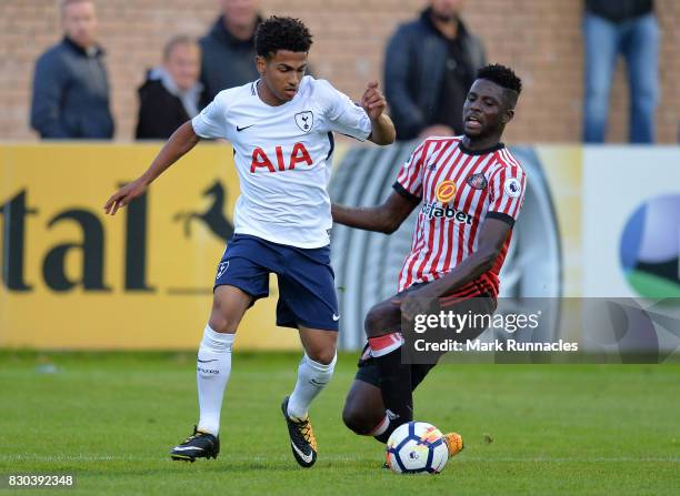 Marcus Edwards of Tottenham Hotspur takes on Papy Djilobodji of Sunderland during the Premier League 2 match between Sunderland and Tottenham Hotspur...