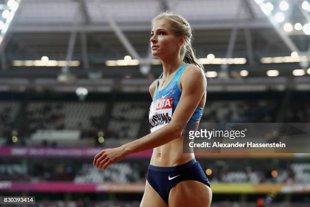 Darya Klishina of the Authorised Neutral Athletes looks on during the Women's Long Jump final during day eight of the 16th IAAF World Athletics...