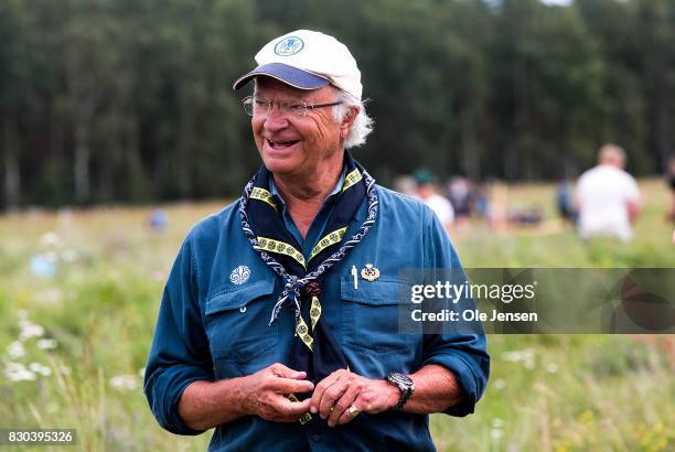 Swedish King Carl Gustav seen during his visit to the scouts jamboree on August 11, 2017 in Kristianstad, Sweden. The King took a long tour around...