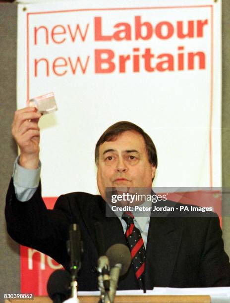 Deputy Prime Minister John Prescott taking up the baton in Labour's campaign against elitism during a speech to Labour Party members in Gillingham,...