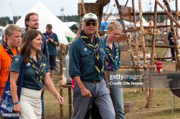 Swedish King Carl Gustav visits the scouts jamboree on August 11, 2017 in Kristianstad, Sweden. The King took a long tour around the camp and talked...