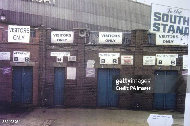 This picture may only be used within the context of the Hillsborough court case. An undated file showing turnstiles A to G in Leppings Lane at...