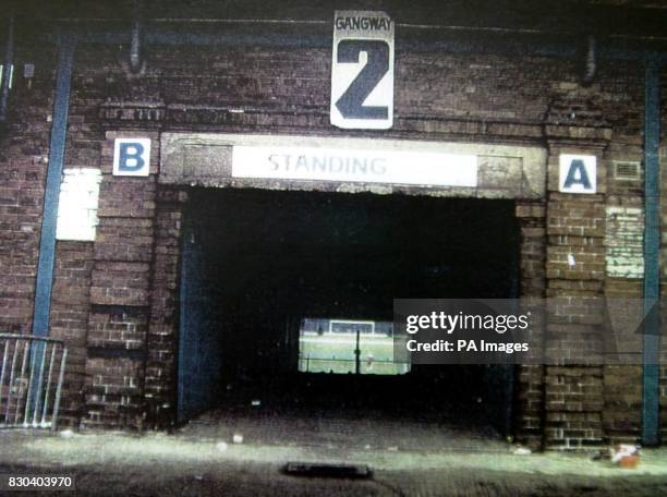 This picture may only be used within the context of the Hillsborough court case. An undated file showing the tunnel at the Leppings Lane end of...