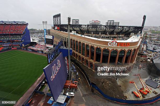 General views of the new Citi Field from the upper deck during the last regular season baseball game ever played in Shea Stadium featuring the New...