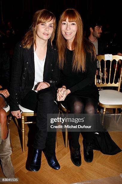 Emanuelle Seigner and Victoire de Castelane attend the Balmain PFW Spring Summer 2009 show at Paris Fashion Week 2008 at Hotel Westin on September...