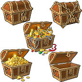 Set of hand drawn pirate treasure chests
