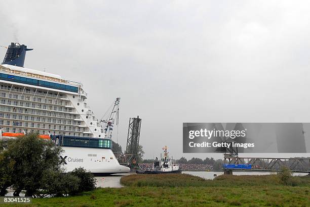 The biggest ever build cruiser in Germany, Celebrity Solstice, leaves the Meyer Papenburg shipyard en-route to Hamburg via Emden on September 28,...