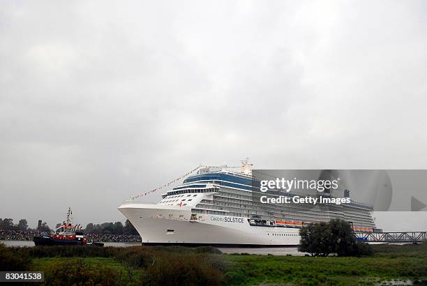 The biggest ever build cruiser in Germany, Celebrity Solstice, leaves the Meyer Papenburg shipyard en-route to Hamburg via Emden on September 28,...