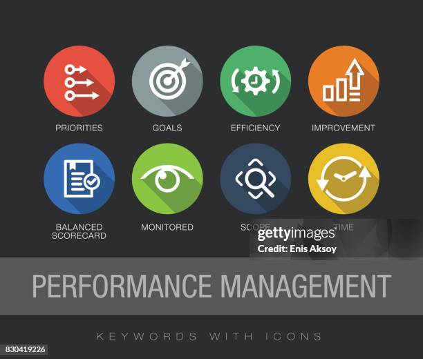 performance management keywords with icons - small business strategy stock illustrations