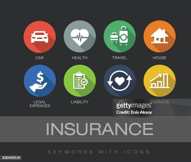 ilustrações de stock, clip art, desenhos animados e ícones de insurance keywords with icons - corretor de seguros