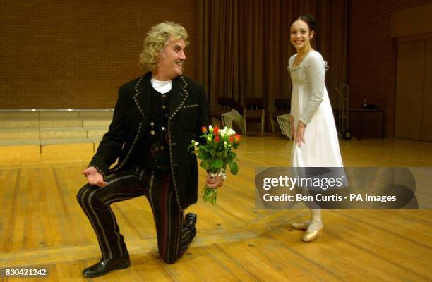 Scottish Comedian and actor Billy Connolly and 21 year-old ballerina Sara-Maria Barton joke as they enact a scene from Romeo and Juliet, as he paid a...