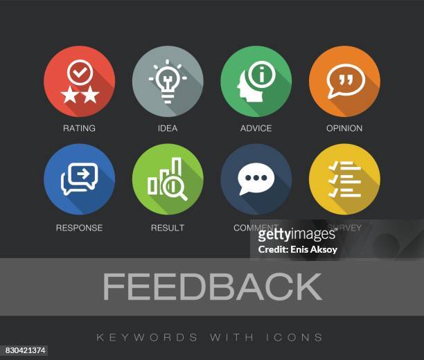 feedback keywords with icons - voice assistance stock illustrations