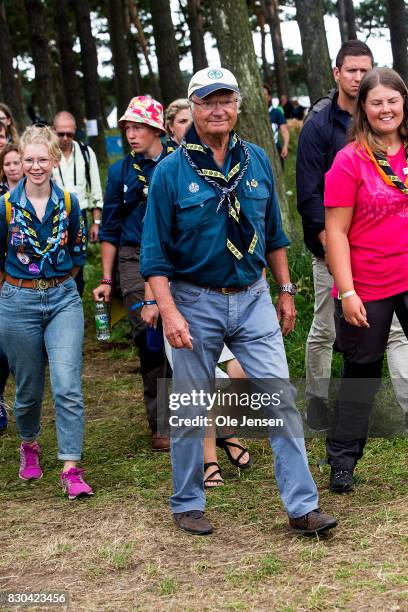 Swedish King Carl Gustav during his visit to the scouts jamboree on August 11, 2017 in Kristianstad, Sweden. The King took a long tour around the...