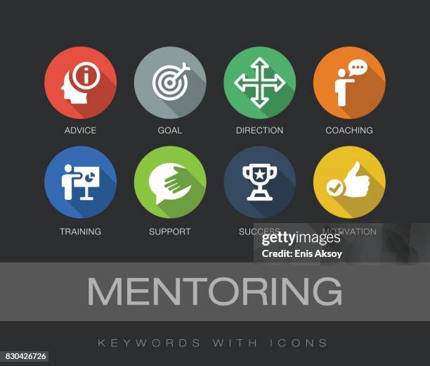 mentoring-schlüsselwörter mit symbolen - mentor stock-grafiken, -clipart, -cartoons und -symbole