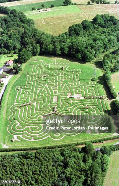 Aeriel view of the Tulleys farm, Turners Hill near Crawley. The maze boasts three miles of mind-puzzling pathways with a Robin Hood theme. The...