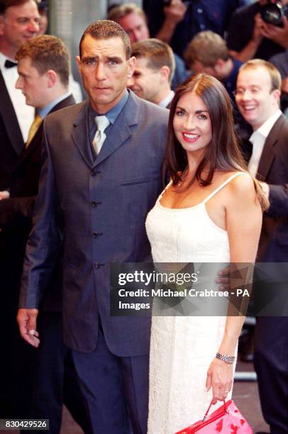 Star of the film, former football player turned actor Vinnie Jones and his wife Tanya arriving for the European Premiere of "Gone In 60 Seconds" at...
