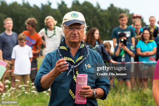 Swedish King Carl Gustav as seen during his visit to the scouts jamboree on August 11, 2017 in Kristianstad, Sweden. The King took a long tour around...