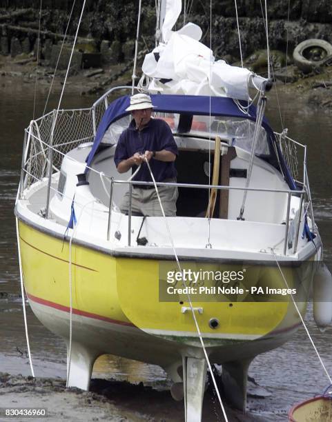 Eric Abbott from Northwich, Cheshire, aboard his ship 'Plus VAT' in Rhyl harbour, North Wales, after he was rescued for the 11th time by coastguards....