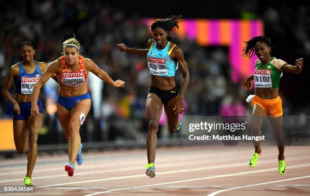 Deajah Stevens of the United States, Dafne Schippers of the Netherlands, Shaunae Miller-Uibo of the Bahamas and Marie-Josee Ta Lou of the Ivory Coast...