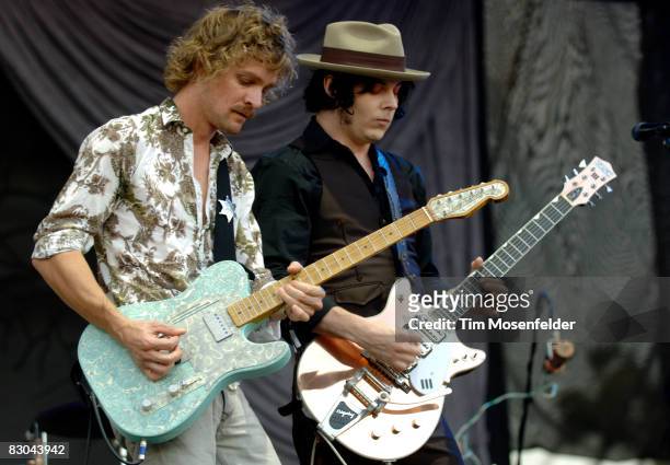 Brendan Benson and Jack White of The Raconteurs perform as part of the Austin City Limits Music Festival at Zilker Park on September 28, 2008 in...