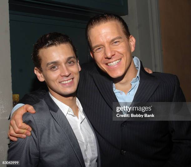 Michael Longoria and Christian Hoff outside the August Wilson Theatre for Christian Hoff and Michael Longoria's final performance in "Jersey Boys" at...