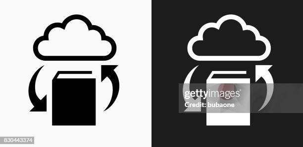 book cloud computing icon on black and white vector backgrounds - clouds black background stock illustrations
