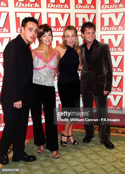 Presenters Ant McPartlin and Declan Donnelly with their girlfriends Lisa Armstrong and actress Claire Buckfield at the TV Quick Awards held at the...