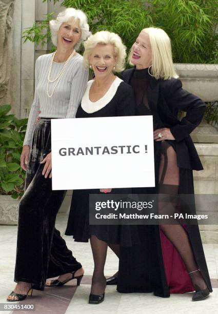 From left, Jane Gilfillan, Honor Blackman and Jibby Beane at a photocall in London, to celebrate the popularity of grey hair among British women....