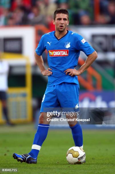 Vedad Ibisevic of Hoffenheim during the Bundesliga match between Werder Bremen and 1899 Hoffenheim at the Weser stadium on September 27, 2008 in...