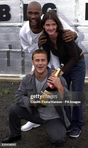 Builder Craig Philips from Liverpool, the 70,000 winner of Channel 4's 'reality television' programme Big Brother, celebrates outside the Big Brother...