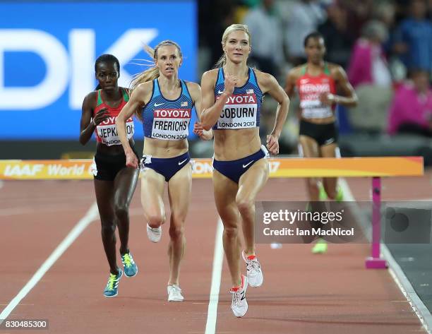 Emma Coburn of United States enters the final straight as she competes in the Women's Steeplechase final during day eight of the 16th IAAF World...