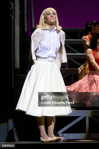 Actress Edurne rehearses for the musical 'Grease' at Nuevo Teatro Apolo on September 29, 2008 in Madrid, Spain.