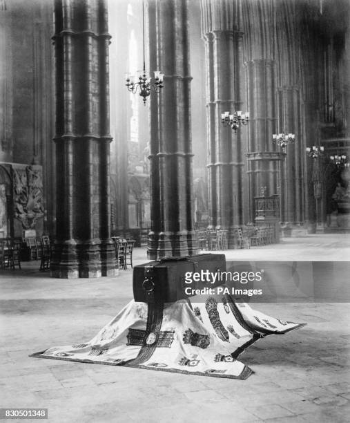 The Unknown Warrior's coffin resting in Westminster Abbey, in London. It is not known where this British soldier died, nor when, and in that way he...