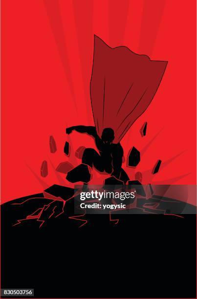 vector superhero landing silhouette - rubble stock illustrations