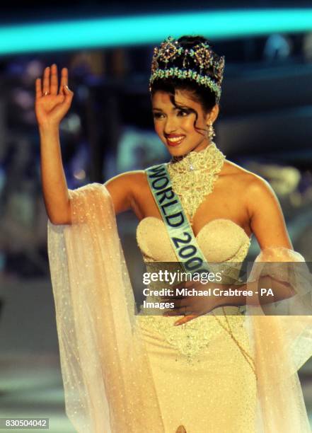 The winner of Miss World 2000, Miss India, Priyanka Chopra during the Miss World contest at The Millennium Dome in Greenwich.