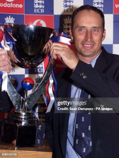 England cricket captian Nasser Hussain arrives back at Heathrow airport from Pakistan after England beat Pakistan in the test series in Karachi....