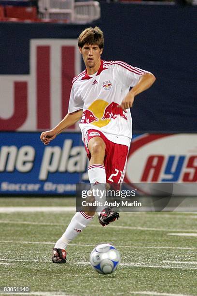 Andrew Boyens of the New York Red Bulls plays the ball against the Colorado Rapids during their game at Giants Stadium on September 27, 2008 in East...