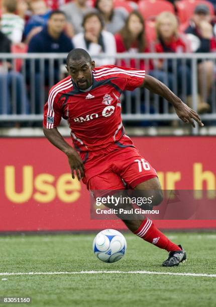 Defender Marvell Wynne of Toronto FC controls the play during the match against the Houston Dynamo on September 27, 2008 at BMO Field in Toronto,...